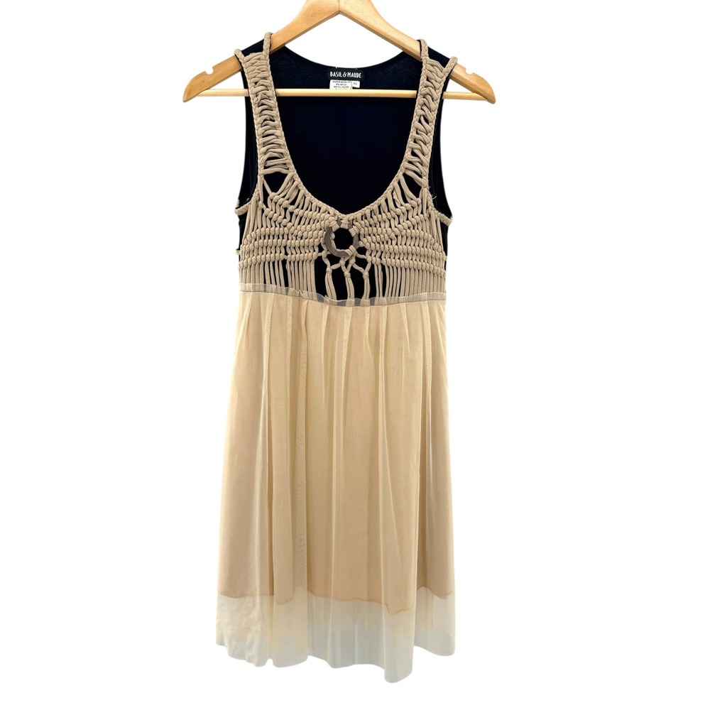 Basil & Maude Macrame‎ Mini Dress Mesh Tulle Boho Crochet Ethereal Fairycore XS